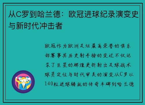 从C罗到哈兰德：欧冠进球纪录演变史与新时代冲击者
