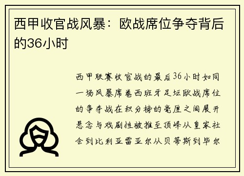 西甲收官战风暴：欧战席位争夺背后的36小时