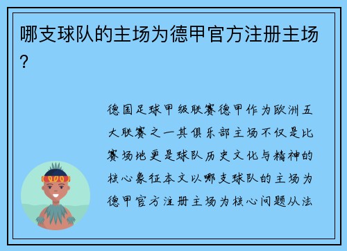 哪支球队的主场为德甲官方注册主场？